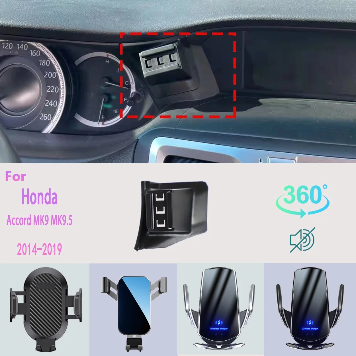 For Honda Accord 9th Generation 2014-2019 Car Specific Phone Holder with 15W Wireless Fast Charging Dashboard Mount Perfect Fit
