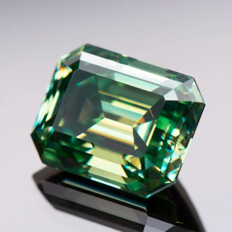 Moissanite Stone Primary Color Yellow Green Emerald Cut Lab Created Diamond for Charms Women Jewelry Making with  Certificate