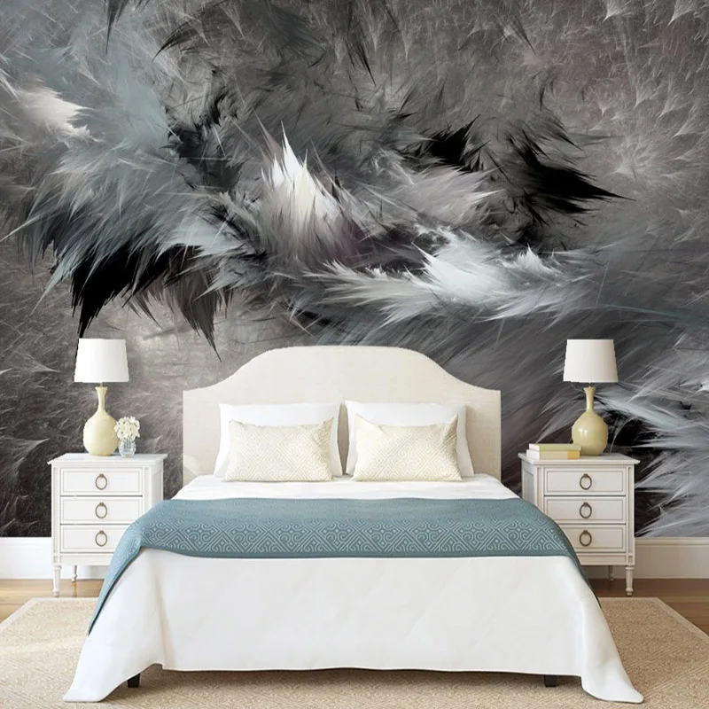 

Customized Mural 3D Abstract Art Black White Feather Living room sofa background Bedroom Fashion Creative Wallpaper restaurant