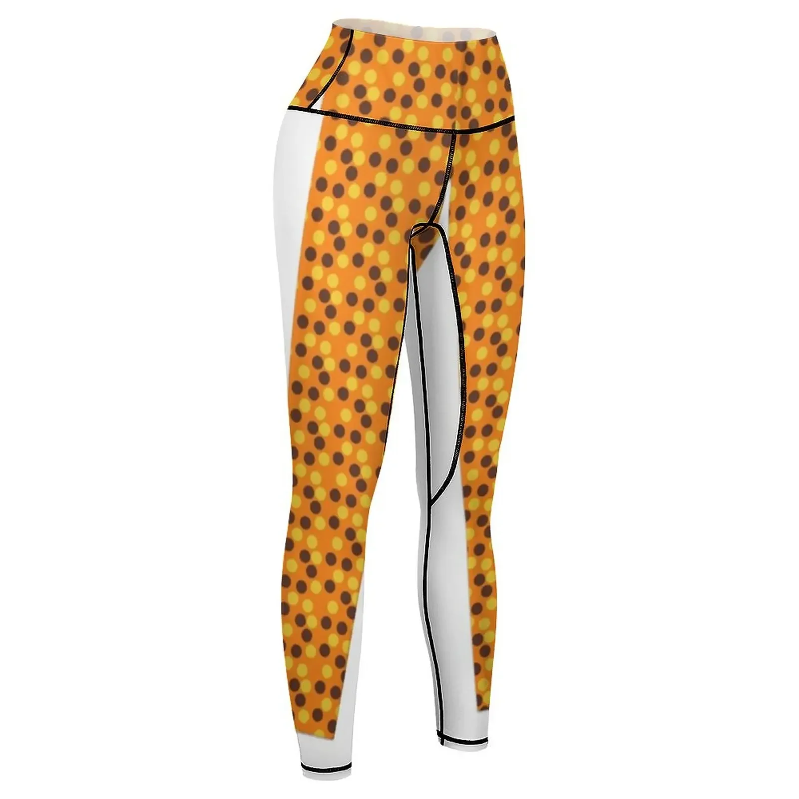 Brown, yellow Polka Dots on Orange Background Leggings harem pants Women's sportswear gym womans trousers Womens Leggings 6