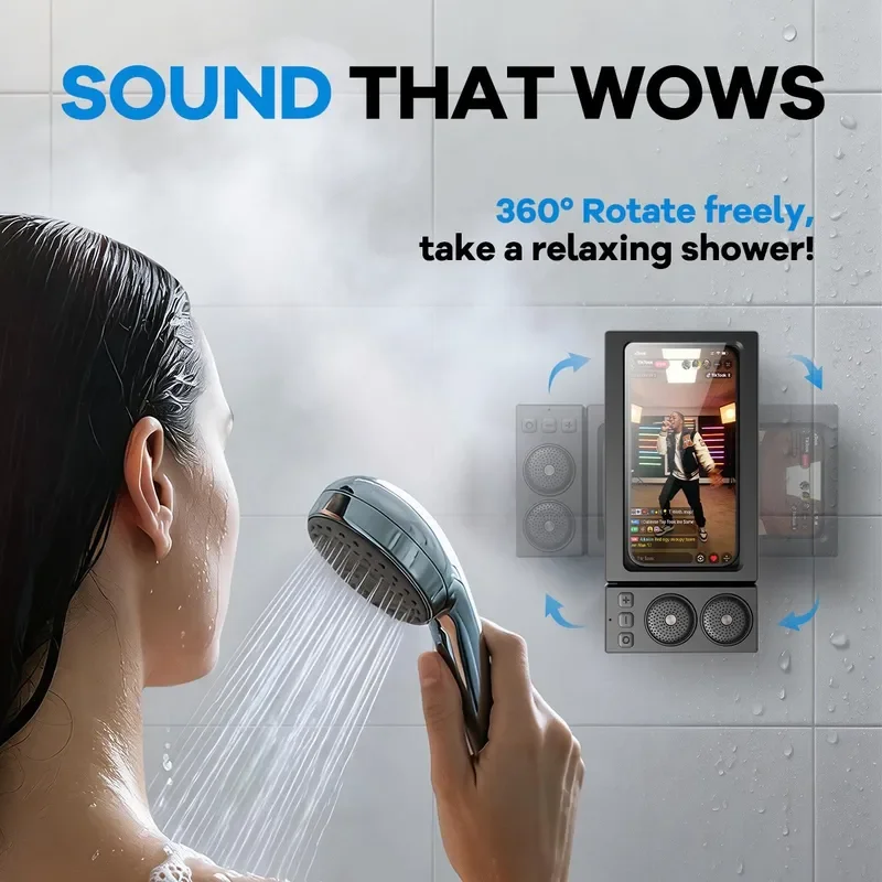 for Bathroom Waterproof Bluetooth Speaker with Phone Holder Touch Control Small Stereo for Bath Entertainment
