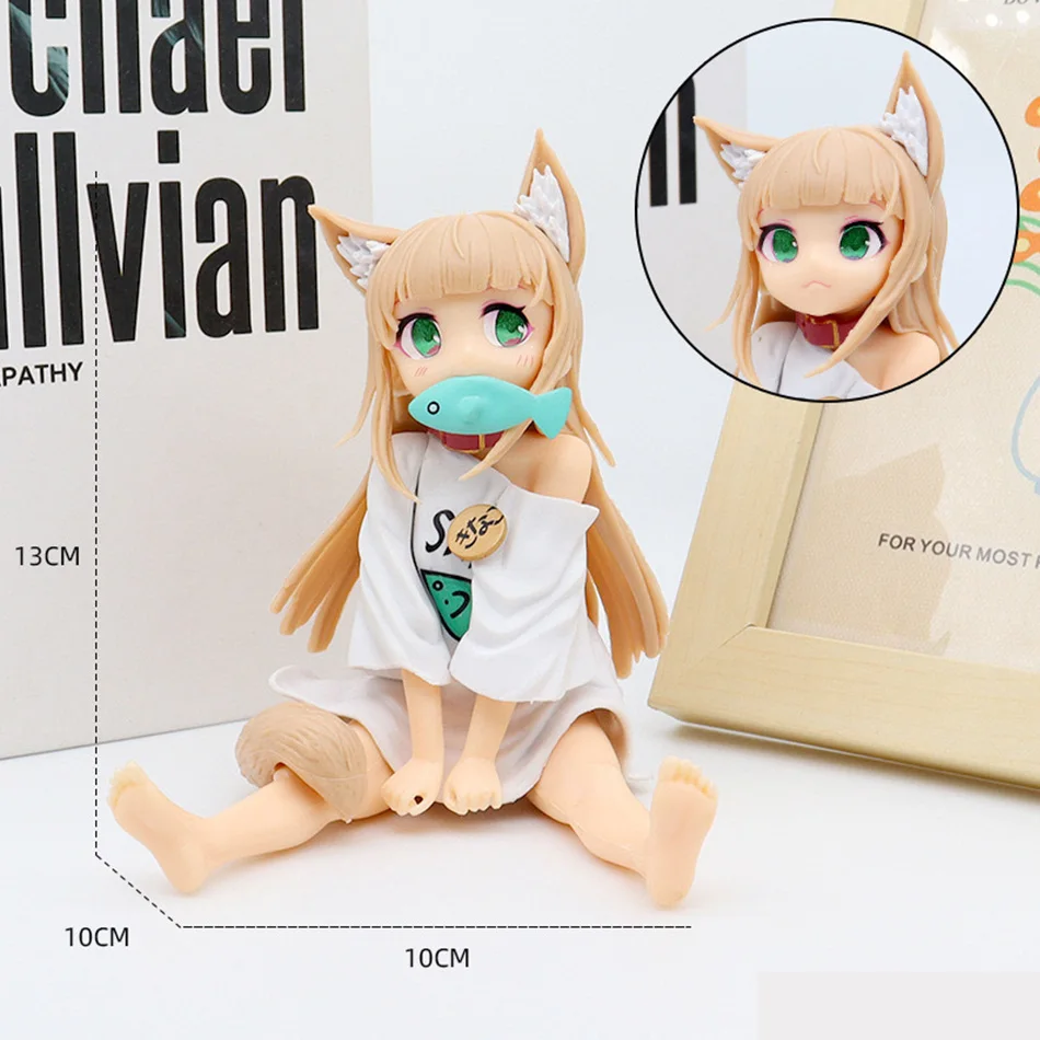 Kawaii القط فتاة أنيمي الشكل 13-18 سنتيمتر يجلس أكل الأسماك الذهبي رئيس تحصيل بولي كلوريد الفينيل نموذج دمية لعبة على أساس ساكورا فول الصويا