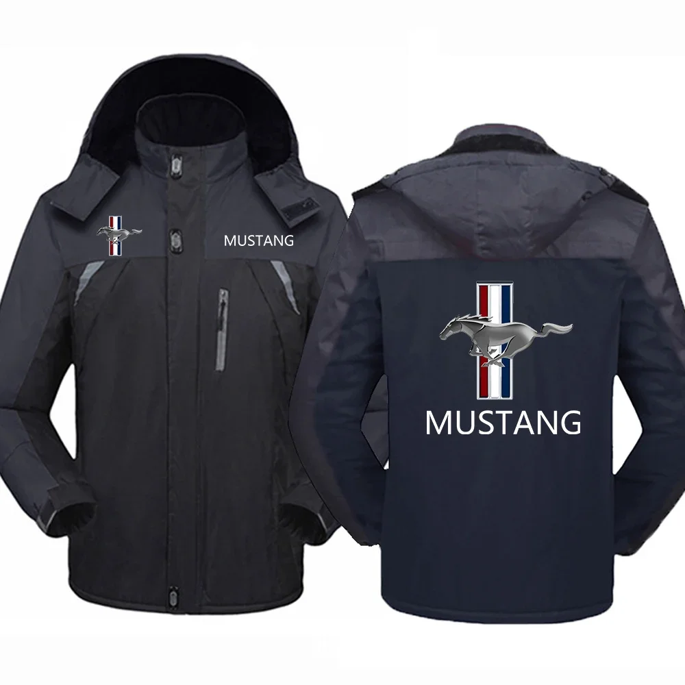 2024 New mustang Prints Mens Plus Velvet Thickening Jackets Winter Warm Windproof Coats  Casual Man Versatile Long Sleeves