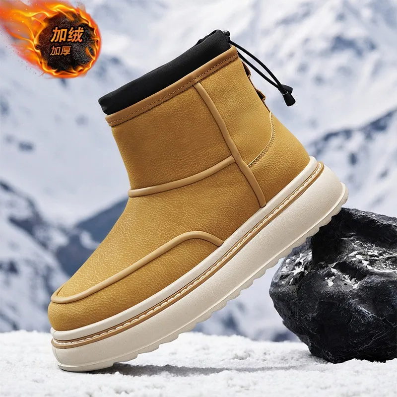 

Winter Men Shoes Warm Fur Snow Boots Waterproof Suede Furry Leather Ankle Chelsea Boots Male Fluffy Plush Shoes Outdoor Footwear
