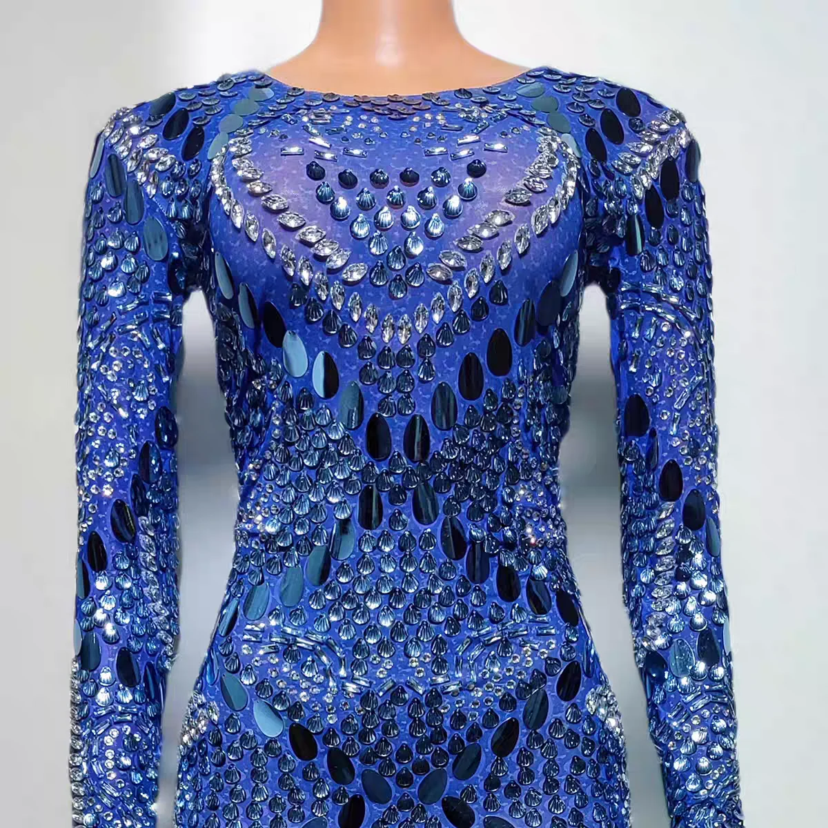 Volledige Diamond Gedrukt Sexy Afslanken Korte Rok Nachtclub Bar DJ Zangeres Dans Team Prestaties Kleding Party Thema Show