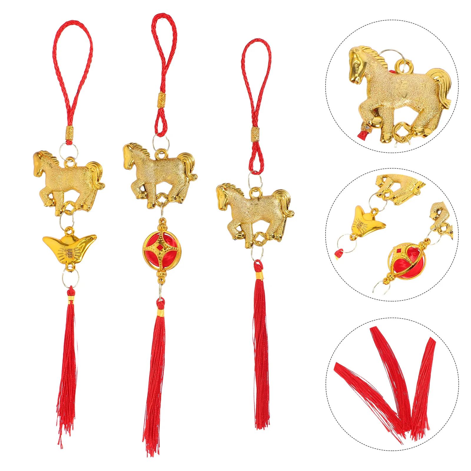 

18Pcs Chinese Hanging Ornament Traditional Horse New Year Tassel Decor Festive Spring Festival Lunar New Year Lucky Charm