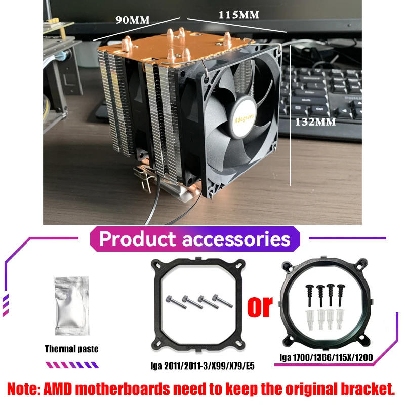 X99 CPU空冷クーラー 4PIN 4ヒートパイプ AM4 PCプロセッサー ファン LGA1700 1200 115X 1366 2011 X99 AMD AM3 AM5 ラジエーター対応