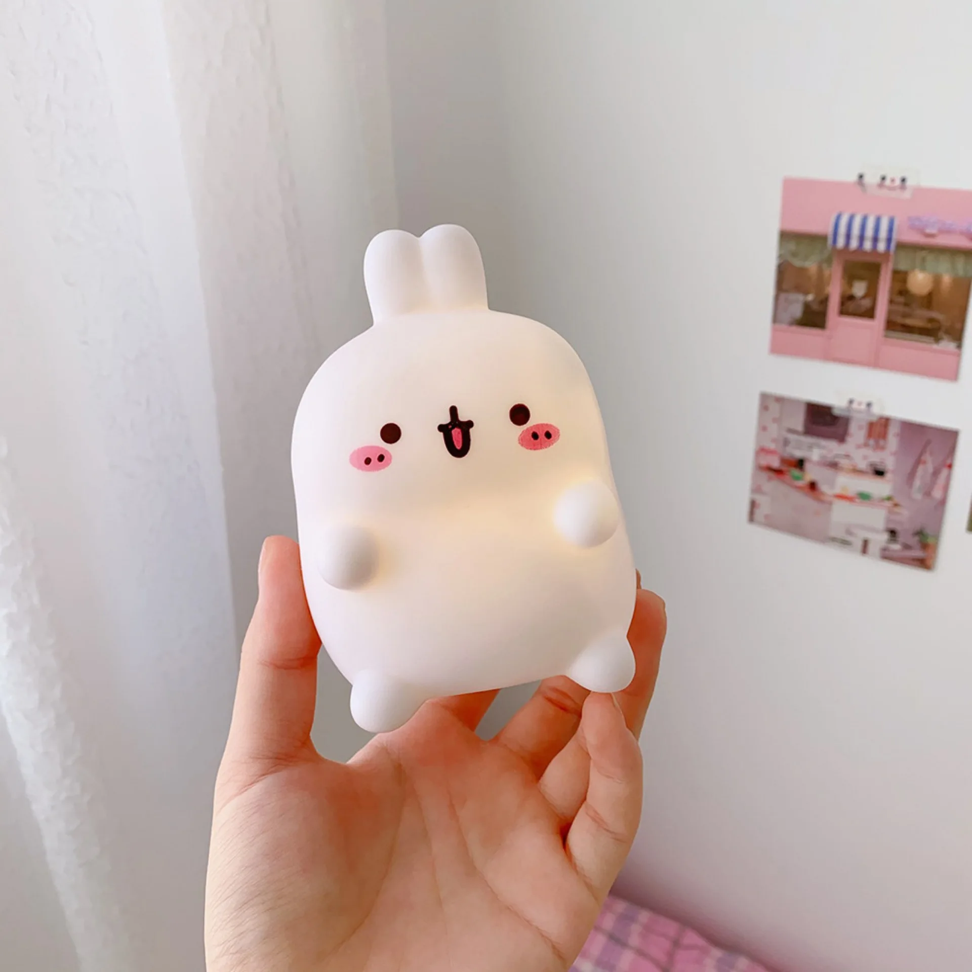 Kawaii Night Light Cartoon Creative Night Light Unplugged Bunny Decoration Bedroom Bedside Lamp Desk Lamp Home Decoration