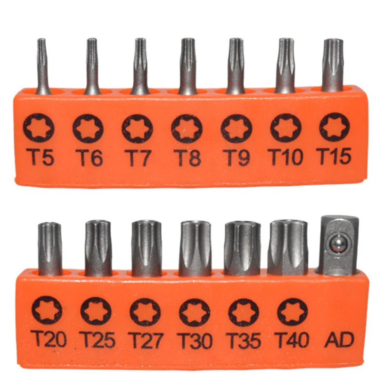 14pcs 25mm Torx Screwdriver Bits With Hole T5-T40 Electric Screw Driver 1/4Inch Hollow Plum Blossom Hex Star Spanner Tools