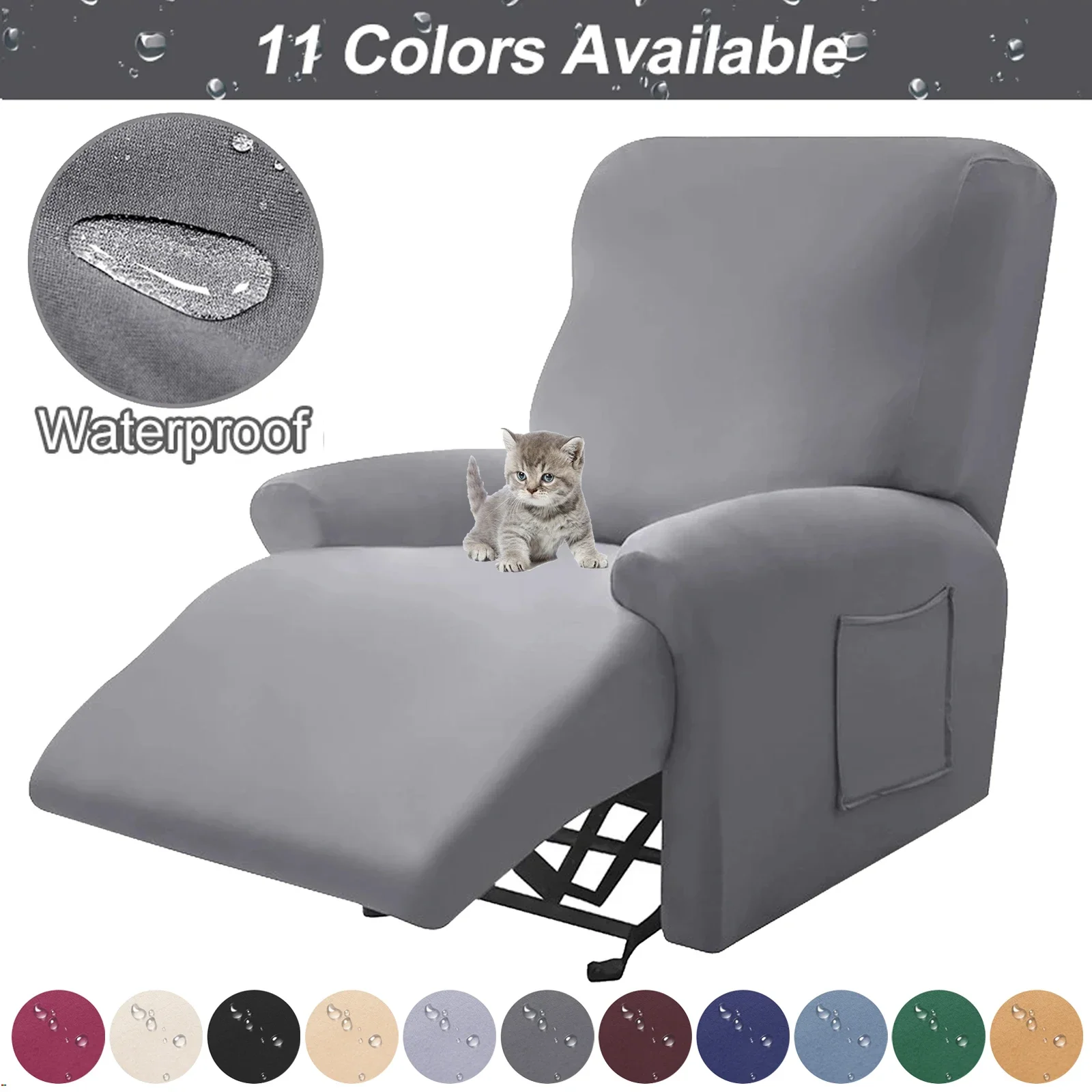 

Waterproof Recliner Sofa Cover Elastic Solid Color Sofa Protector Relax Armchair Cover 1 Seater Sofa Cover for Home Kids Pets