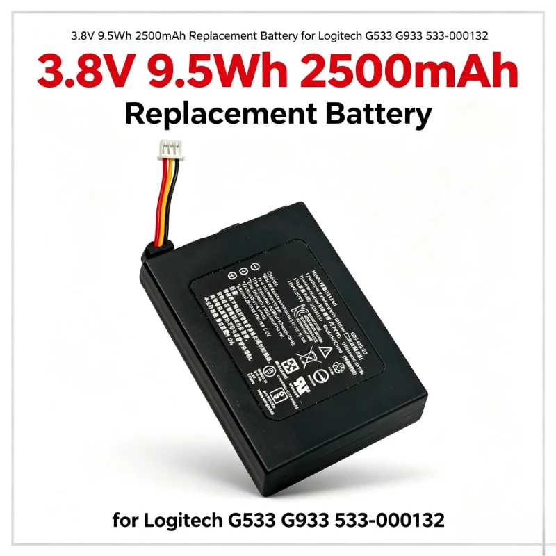 Brand New 2500mAh 3.8V 9.5Wh Compatible Battery for Logitech G533 G933 Headphone Replacement Batteries 533‑000132