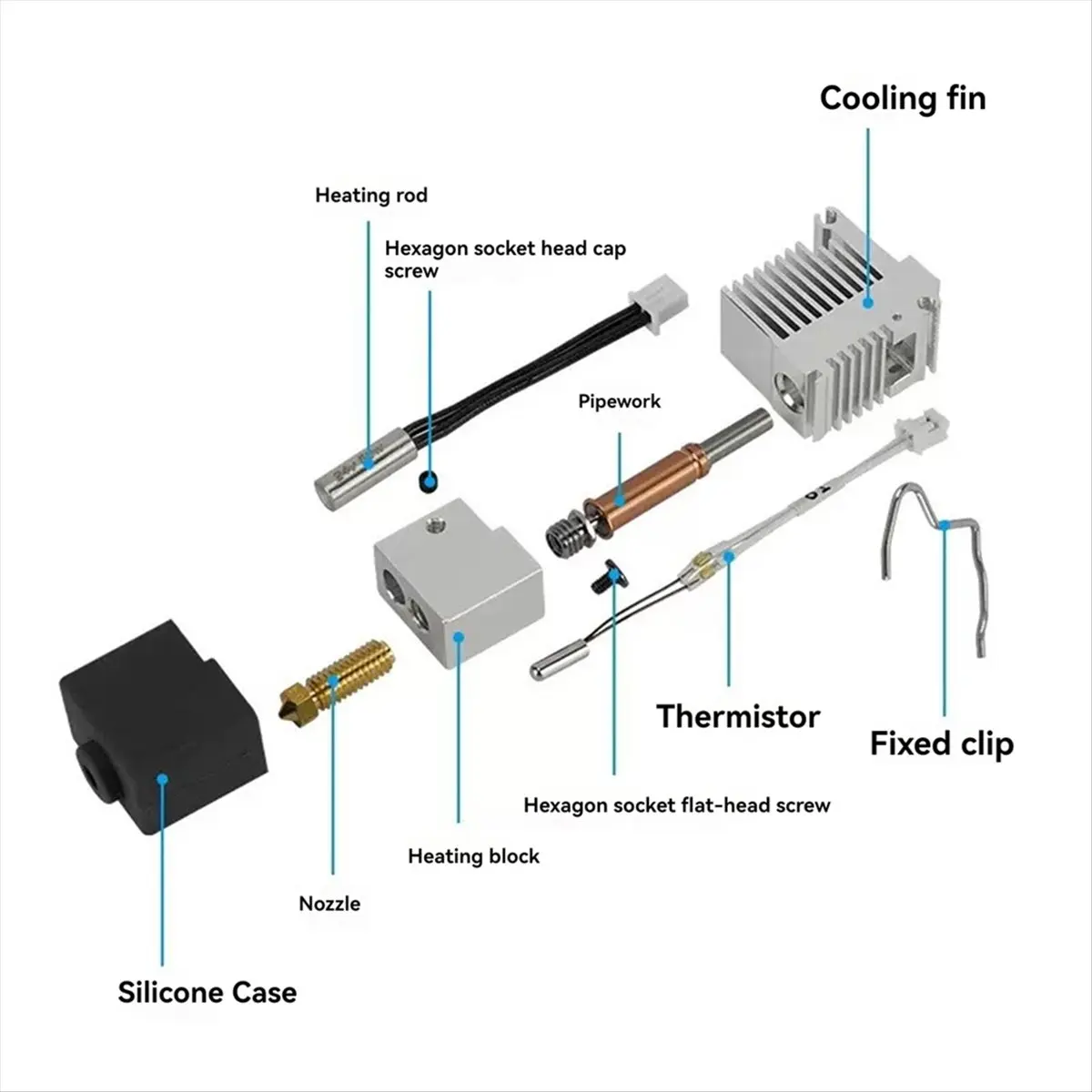 AT42 Hotend for 3 Combo Print Head Extruder Kit Heater Block Heating Cartridge Thermistor for 3 B