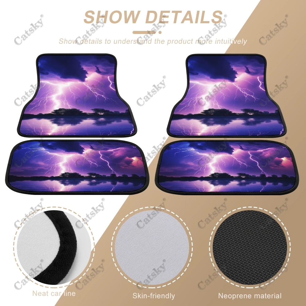 Lightning Thunderstorm Storm Car Auto Floor Mats Carpet, 4PCS Customized Cars Mat All Weather Automotive Vehicle Pad Stylish