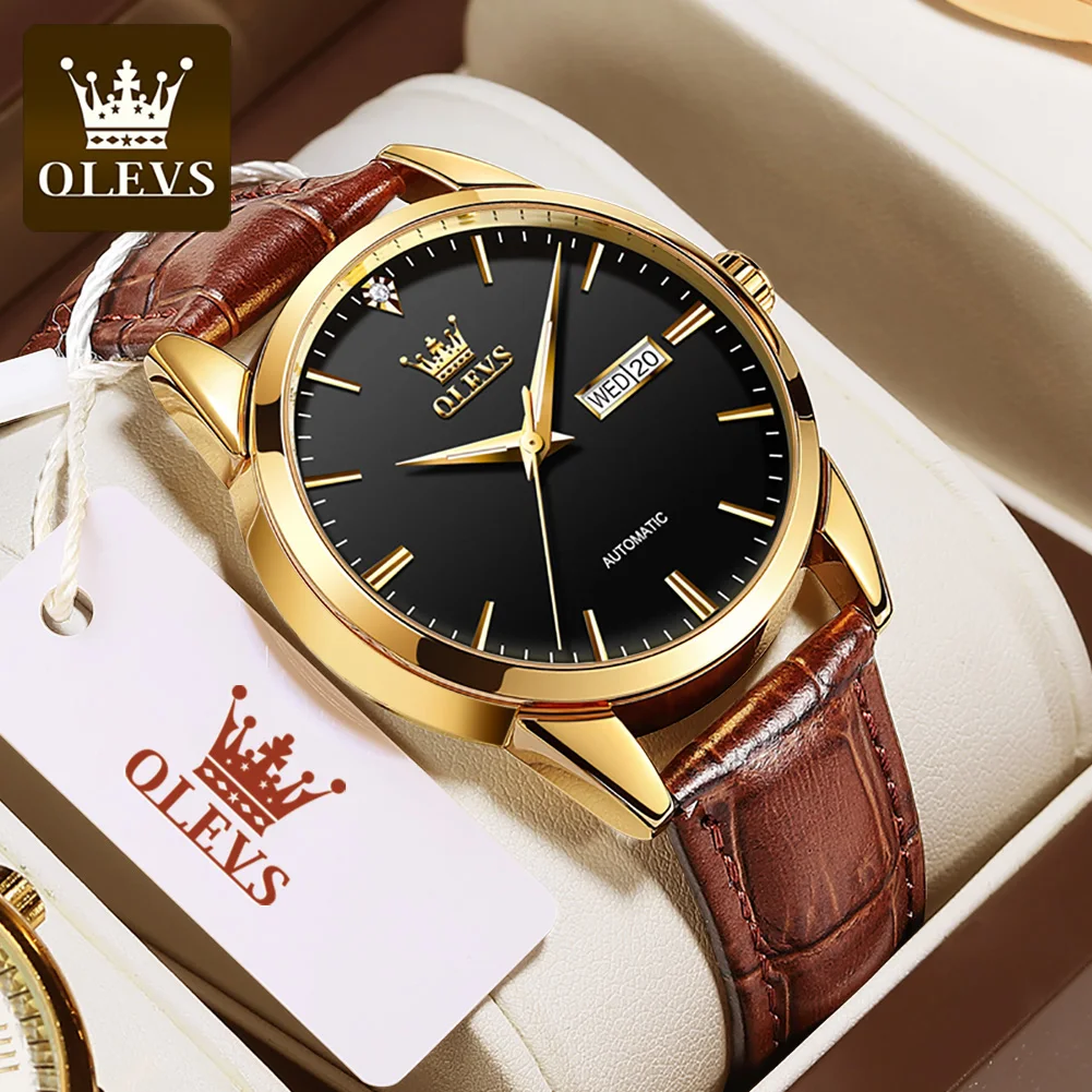 

OLEVS Business Mens Mechanical Watch for Men Leather Waterproof Automatic Mens Watches Top Brand Luxury Clock Reloj Hombre