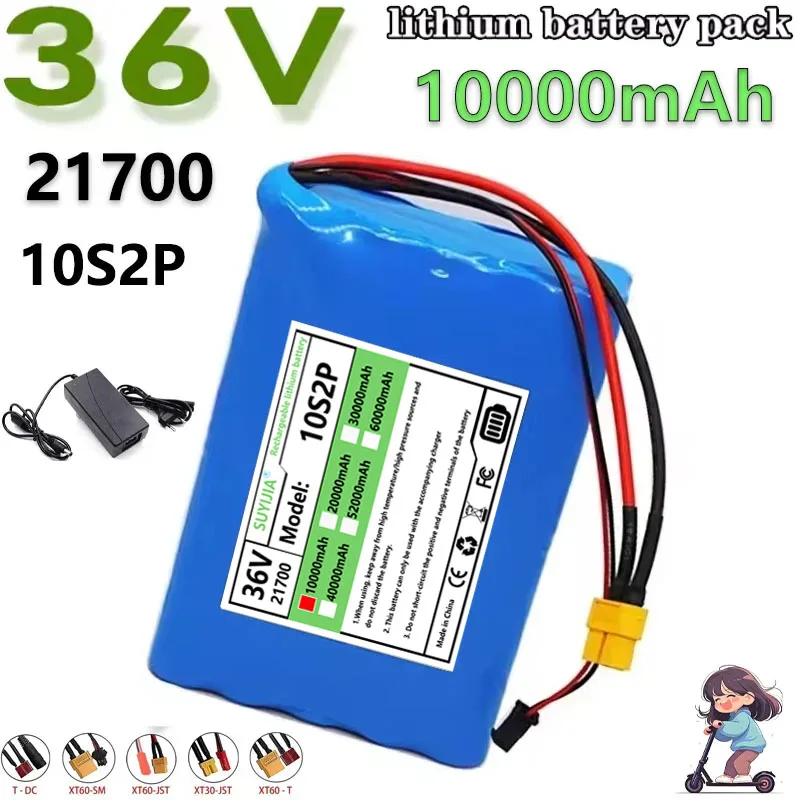Batterie Au Lithium 21700 De 36V 10S2P 10ah 500W 42V 10000mAh, Utilisée Pour BMS De Pédale Électrique + Chargeur 42V 2a