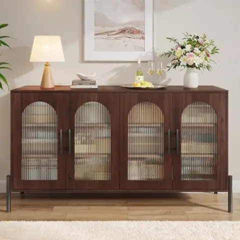 Sideboard Buffet Cabinet with Storage 55 Modern Sideboard Cabinet with 4 Fluted Arcylic Doors Adjustable Shelves Wood Buffet Co