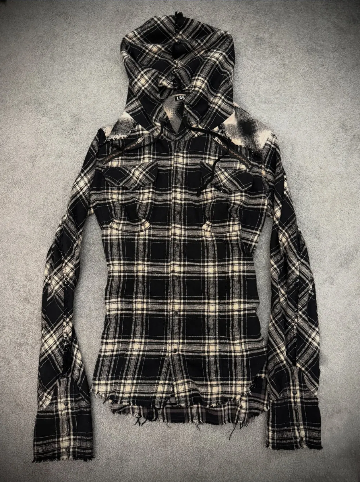 LGB Visual Plaid Raw Shirt Hooded Jacket Washed Old Top Couple Shirt