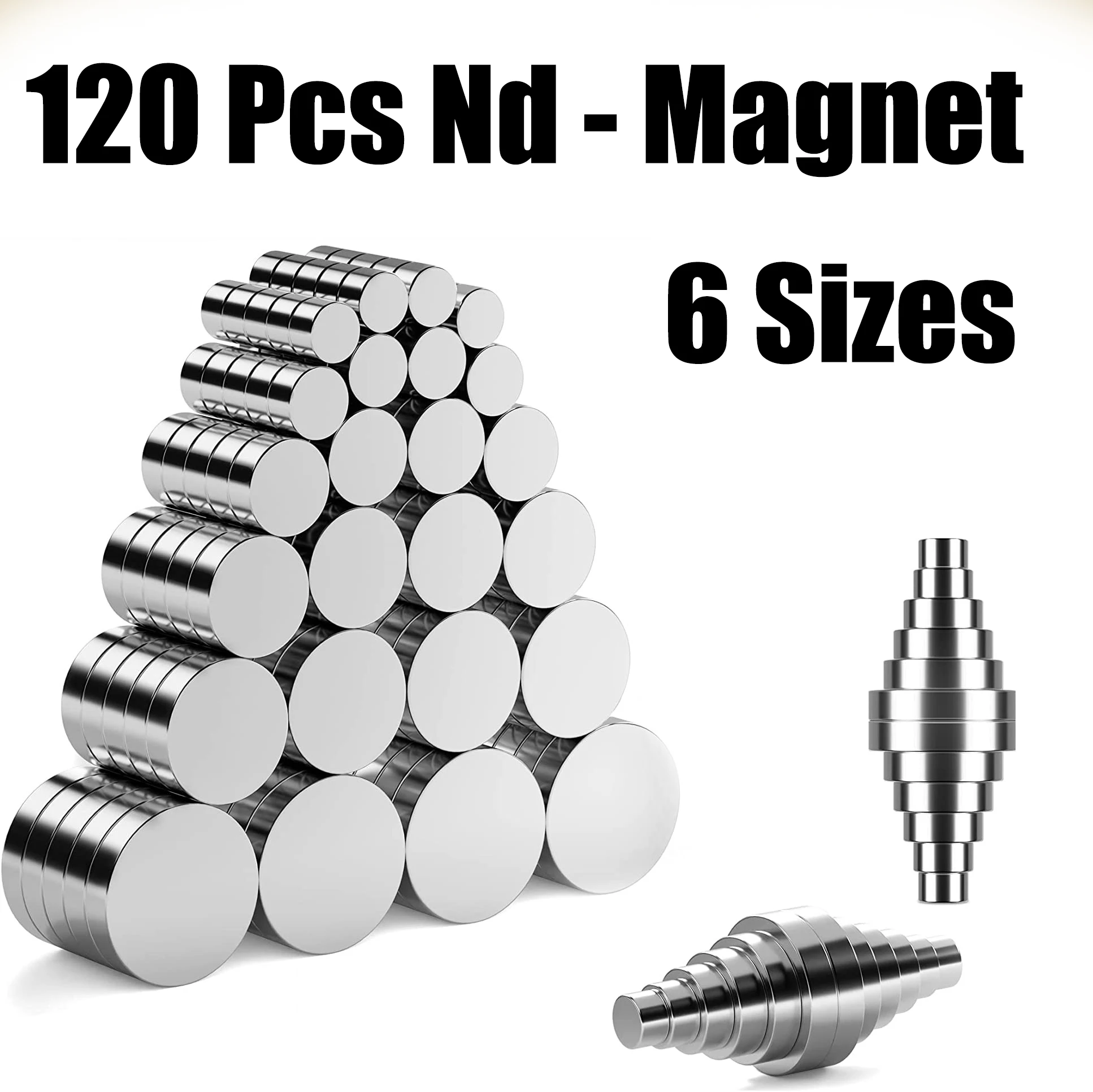 Confezione da 120 potenti magneti al neodimio di 6 dimensioni diverse, magnete forte, magneti da frigorifero, magneti rotondi per lavagne fai da te