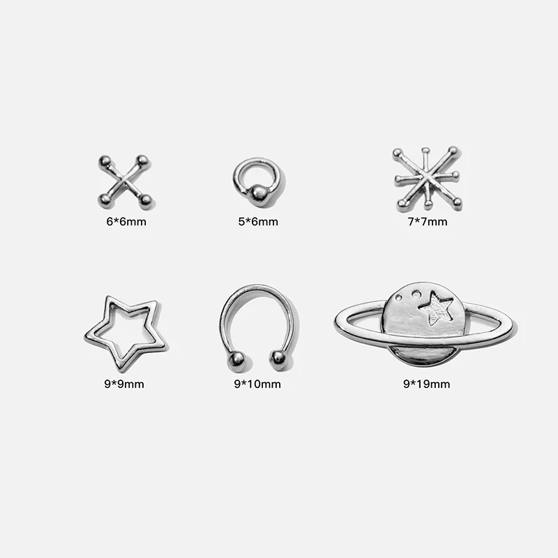 金属製の幾何学的なマニキュア装飾,シルバーカラー,合金マニキュア装飾,DIYアクセサリー,パンクファッション,10個