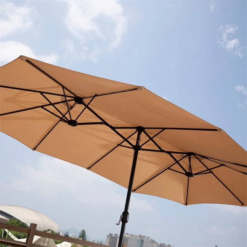 Outdoor Patio Twin Dark Khaki Umbrellas Commercial Garden Custom Big Size New Design UV Protective  Sunshade Cheap Parasol