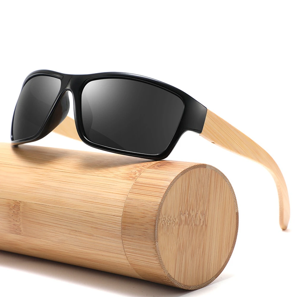 Óculos de sol de bambu e madeira com moldura quadrada de marca de luxo ShinyCoCo com proteção UV e pés de bambu para luz polarizada