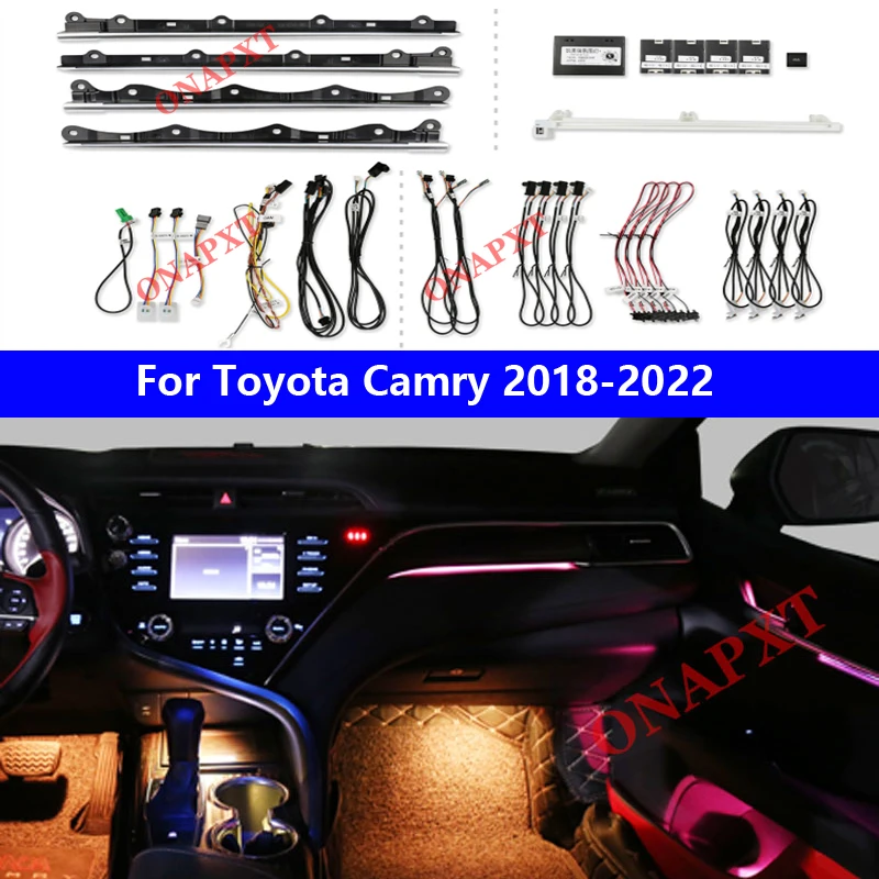 For Toyota Camry 2018-2022 Button And App Control Decorative Ambient Light 64-Color Set Atmosphere Lamp illuminated LED strip