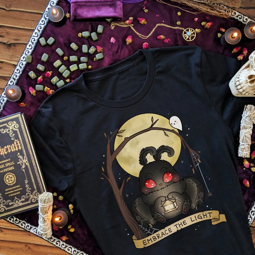 

Mothman Shirt Embrace The Light Baby Cryptid Tshirt Spooky T-Shirt Cute Goth Clothes Adorable Gothic Clothing Horror Shirts