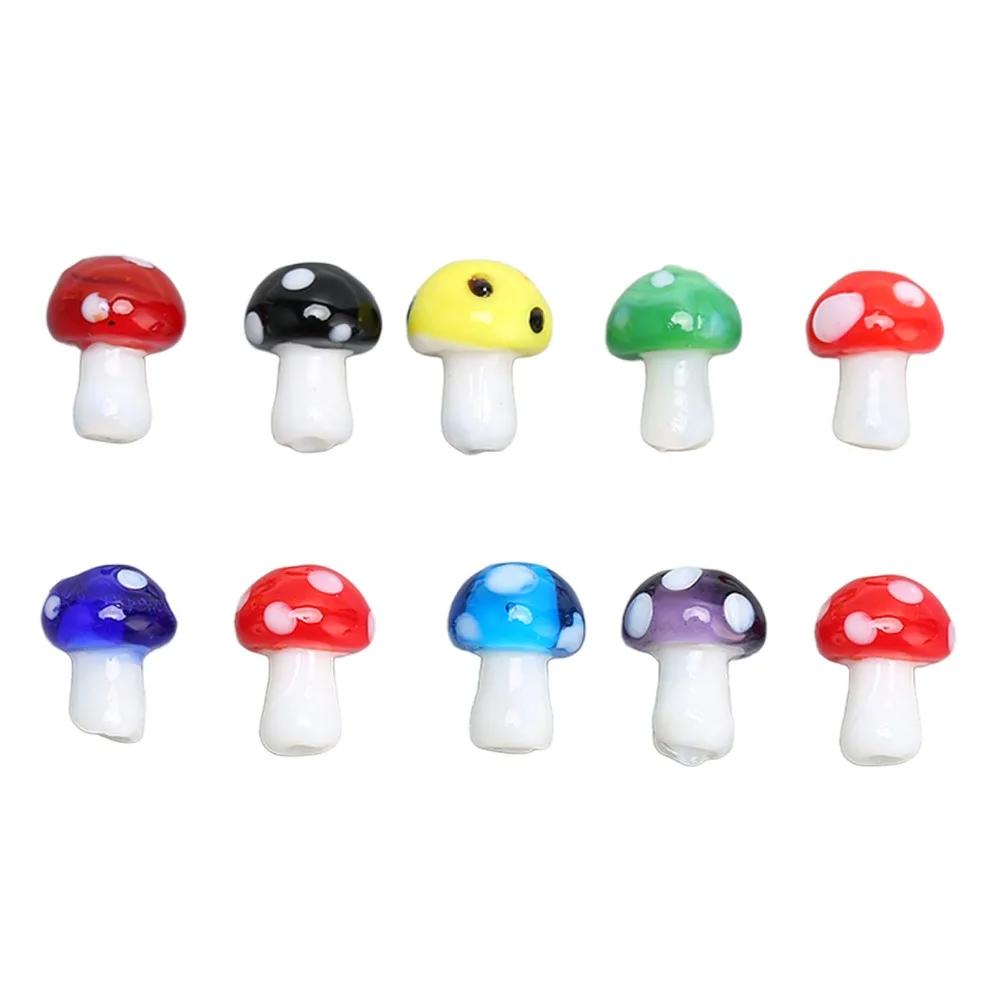 50pcs Coloured Glaze Mushroom Beads 1.55mm Hole 14x10mm Size Spacer Beads Colorful Ceramic Beads Jewelry Making