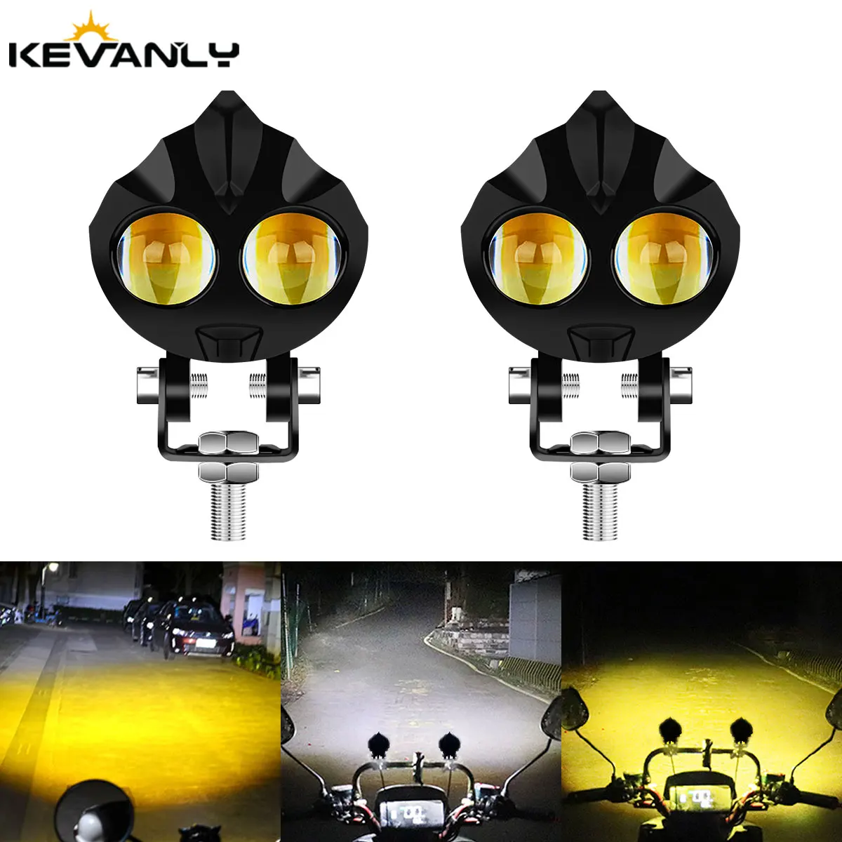 

1/2x Dual Color Flash Motorcycle LED Spotlight 30W 3D Lens Headlight Driving Light 3570 Super Bright Fog Lamp White Yellow 12V