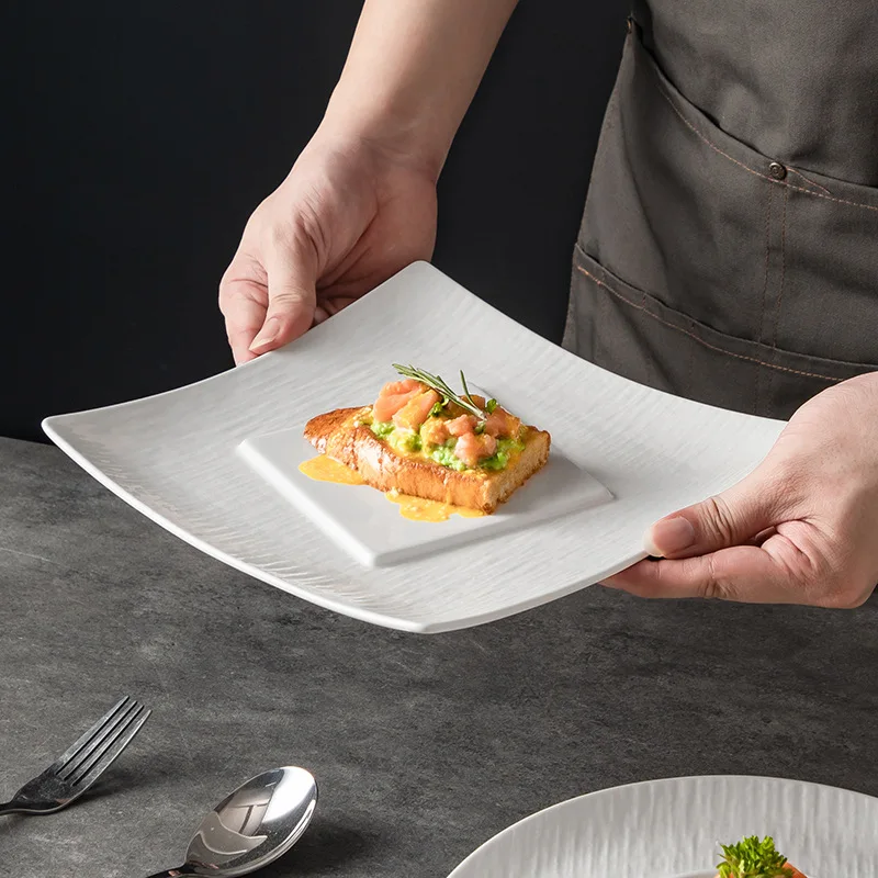 

Белая керамическая тарелка для стейка, тарелка из соломенной шляпы, нестандартная посуда, тарелка для французских макарон, суши, толстый суп, десерты, тарелка для салата