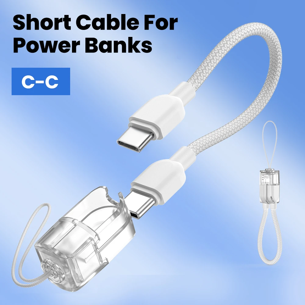 Cabo Curto de Carregamento Rápido PD 60W Tipo C para C para iPhone 17 16 15 Samsung Xiaomi - Cabo de Dados para Power Bank