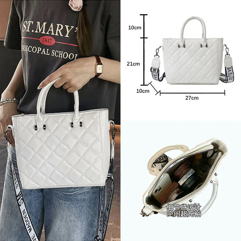 Women's Bag 2024 Diamonds Lattice Pattern Design Bags New Trend PU Leather Letter Tote Bag Large Capacity Square Commuting Bags