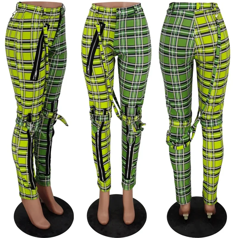 Women Casual Plaid Cosplay Pants Girl Zip Sweatpants Costumes Fall Winter Clothing Streetwear High Waist Sporty Xmas Trousers
