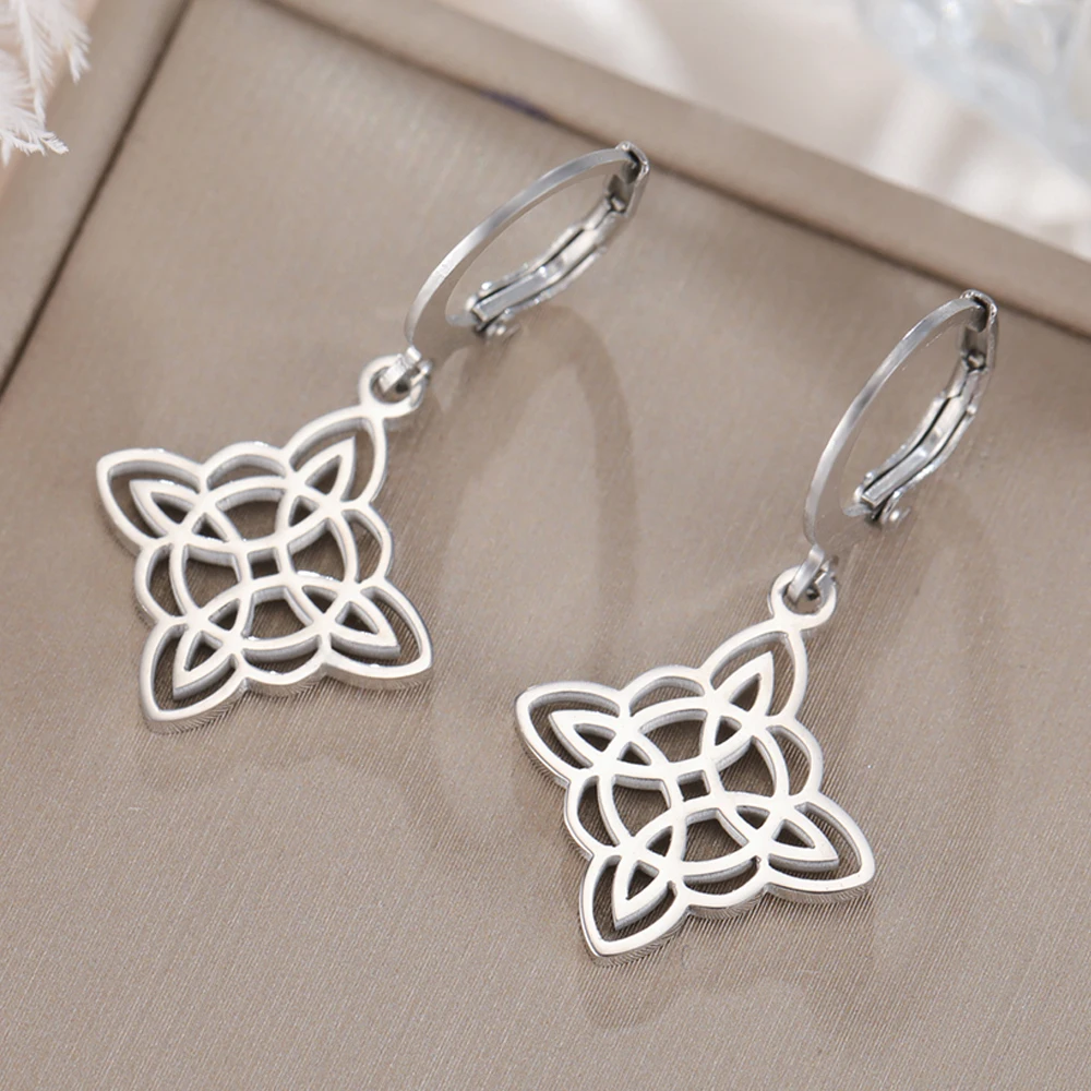 Dawapara Witches Knot Earrings Celtics Knot Hoop Earrings Wiccan Jewelry Stainless Steel Irish Good Luck New Year Gift