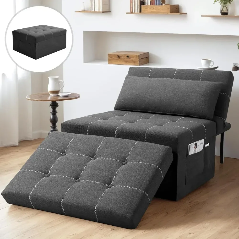 

Convertible Sleeper Chair, 4 in 1 Multifunctional Foldable Ottoman Bed with Adjustable Backrest and Pillow