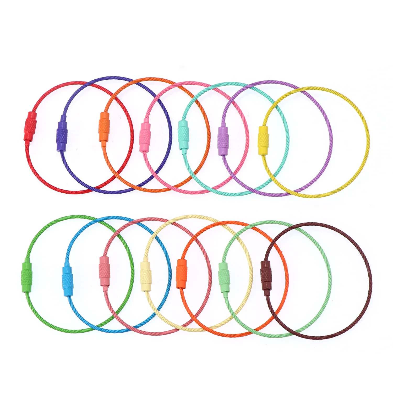 10Pcs 52mm Colorful Stainless Steel Wire Keychain Cable Rope Keyring Loop Holder Key Chains for Sport Travel Outdoor Tools