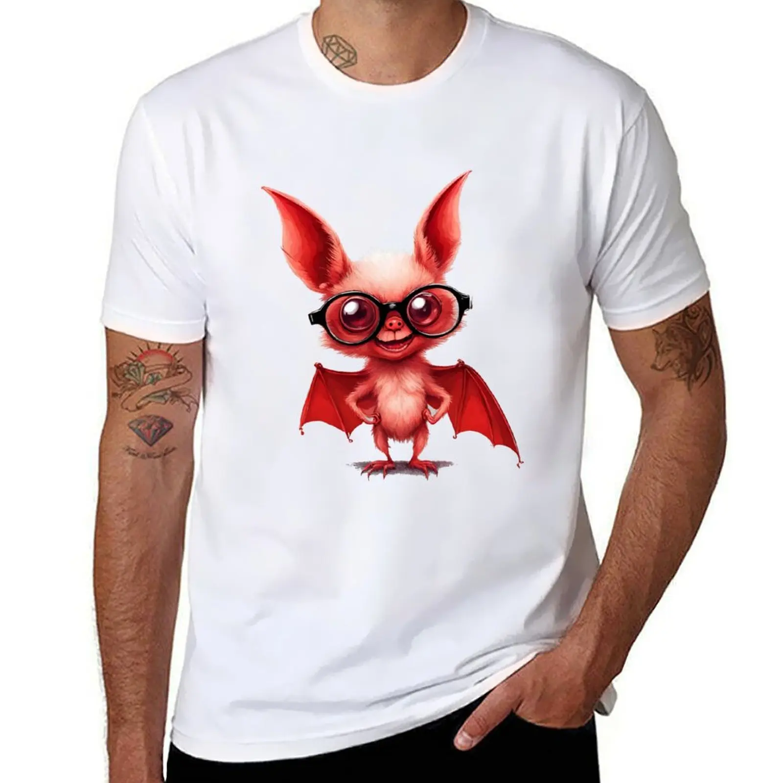 

Smiling Bat with Glasses: Halloween Charm T-Shirt cotton t shirt pack cotton t shirt man
