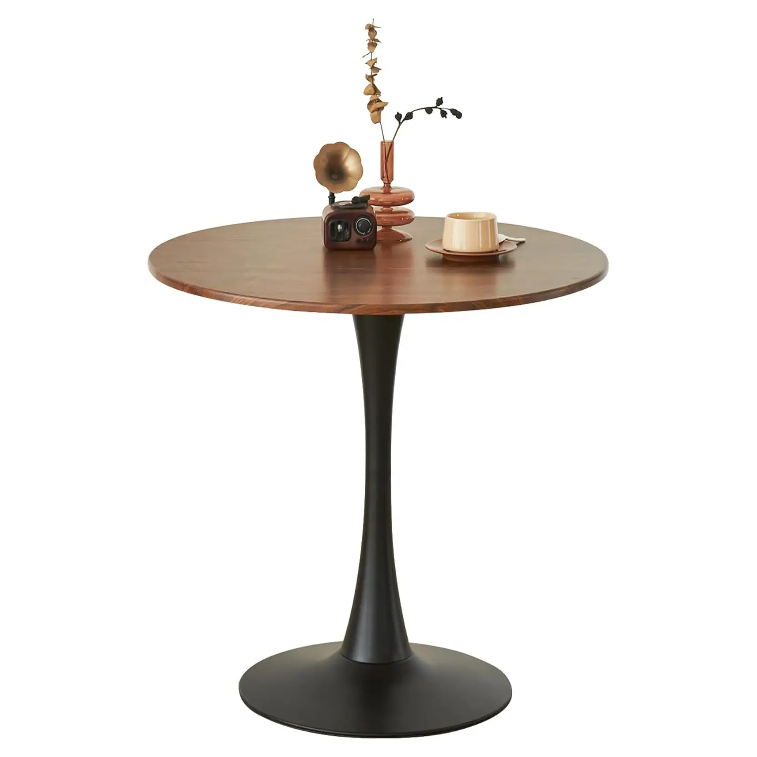 

Mid-Century Modern Round Dining Table Metal Pedestal Kitchen Bistro Cafe 24IN Faux Walnut,Custom