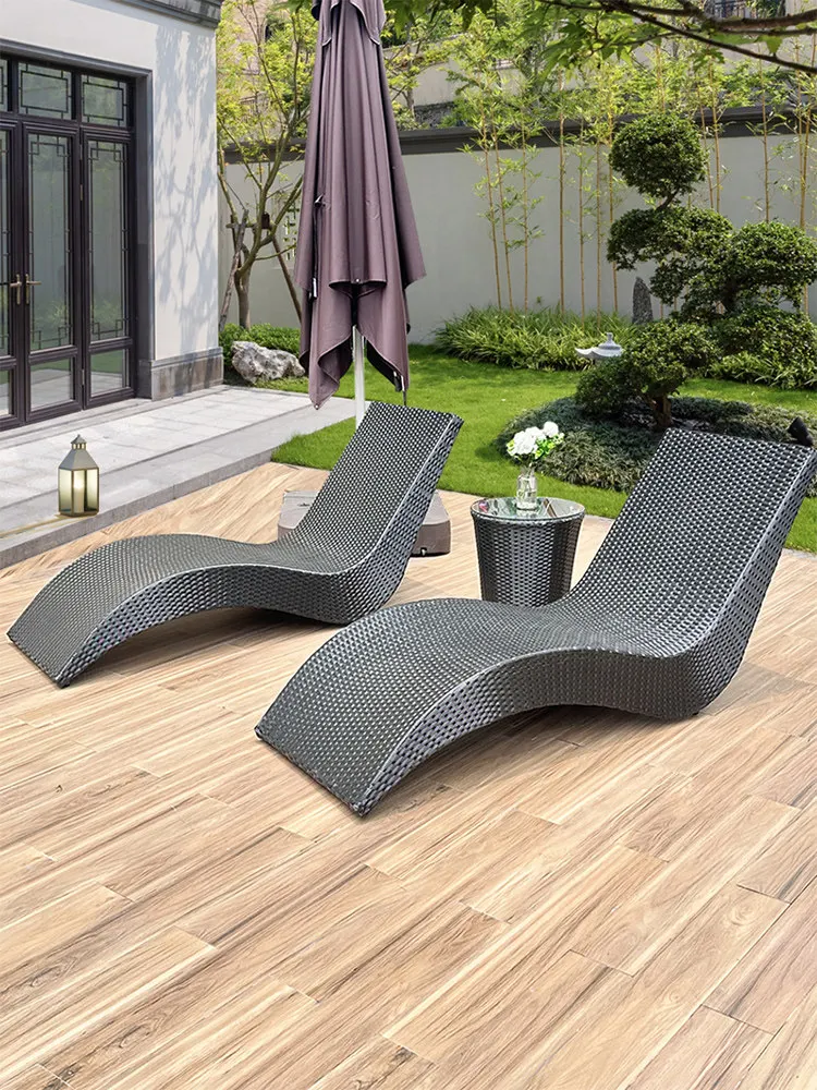 & Outdoor Lounge Bed & Chaise Longue-Minimalist Modern Wicker Movable Sun Lounger for Balcony Patio Garden Pool & Beach Use view 5