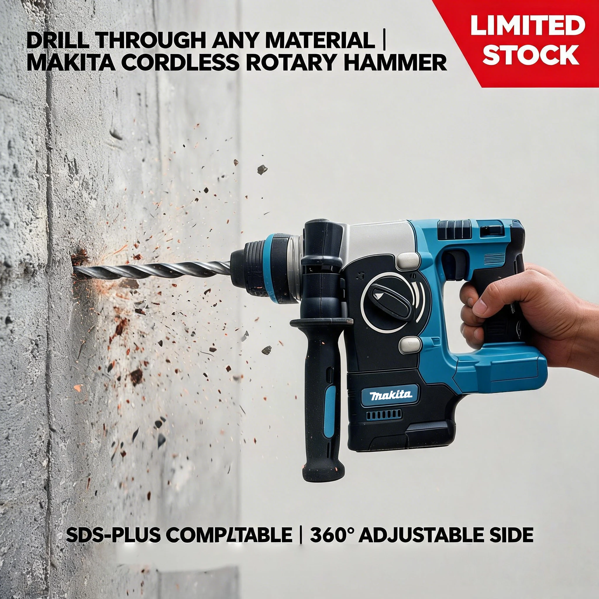 Makita 18V Electric Rotary Hammer Cordless 3-Mode Design, Suitable for Concrete, Metal and Wood Drilling, Bare Tool