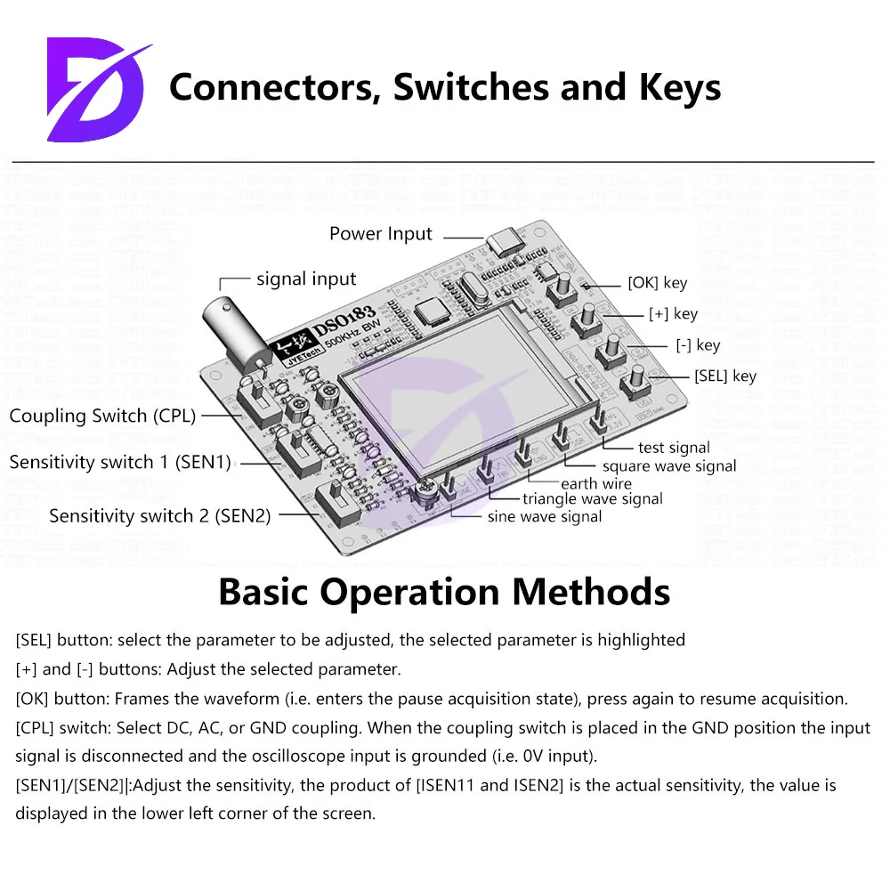 DC5V DSO183 Digital Oscilloscope DIY Loose Parts Teaching Practical Training Electronic Production Kit 0-500KHz Type C Interface - Image 3