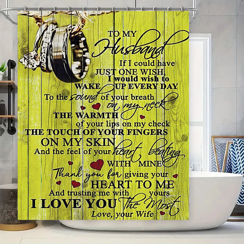 

Яркая занавеска для душа с зеленым деревянным зерном, персонализированное любовное послание для мужа, деревенский декор с дизайном колесных шин (176x204 см)
