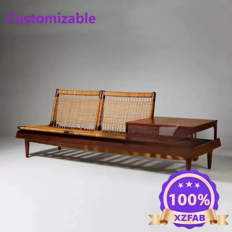 Factory Direct 2026 rattan bench negotiation double solid wood sofa multi-functional leisure chair bed