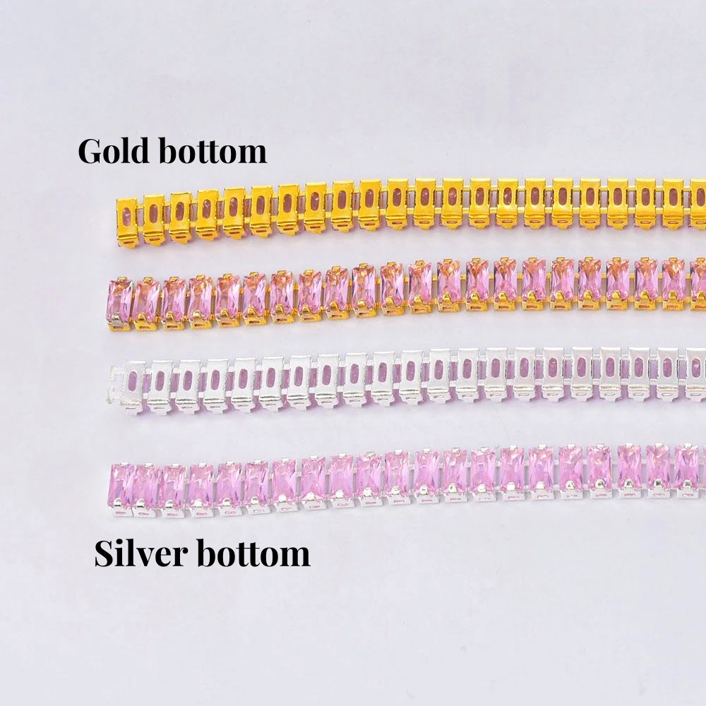 Mix Color Rectangle Square Zircon Rhinestones Chain Crystal Strass Golden Silver Base Rhinestones Cup Trimming For Decoration