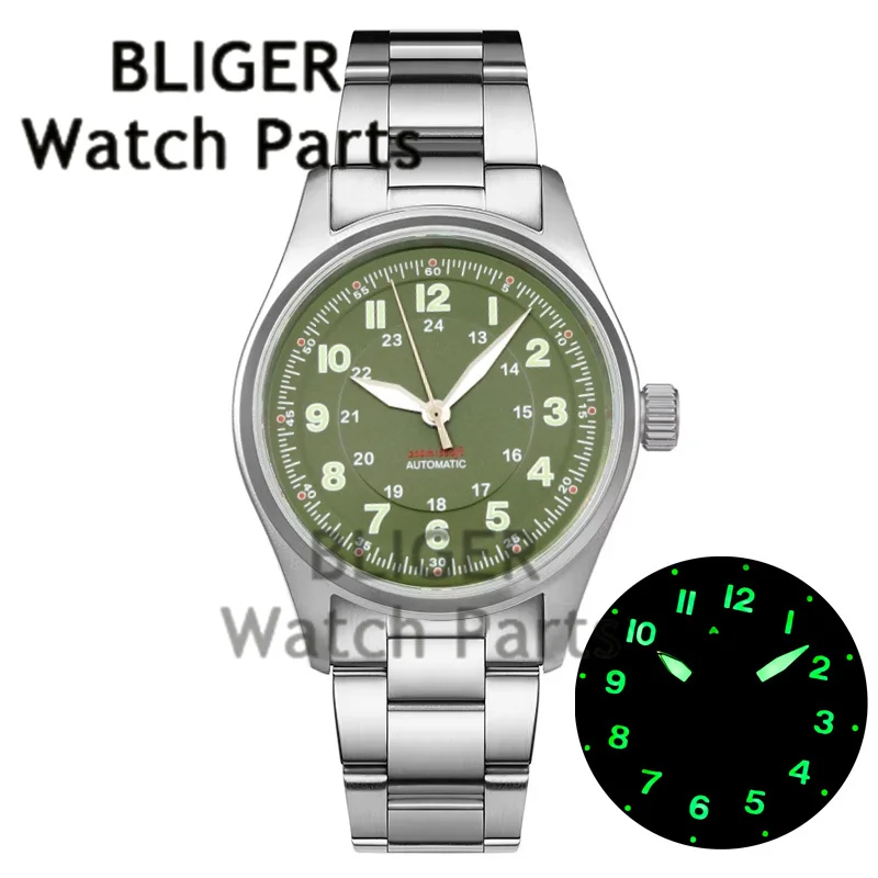 

BLIGER New Green Dial Men's Automatic Mechanical Pilot Watch 100M Waterproof Green Luminous Stainless Steel Watches reloj hombre
