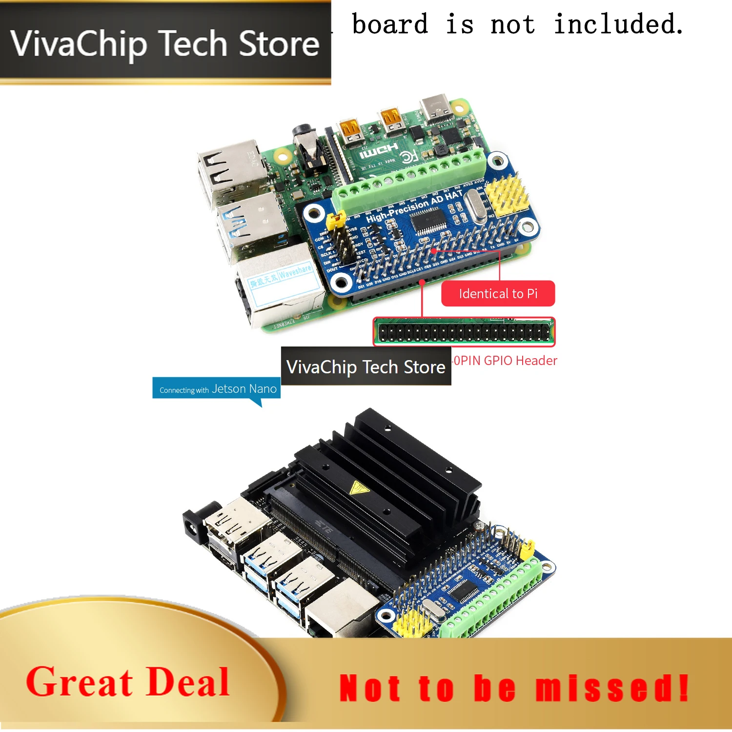 Raspberry Pi 4 8Gb Ram Kit - VivaChip Tech10-Channel 32Bit ADC HAT Expansion