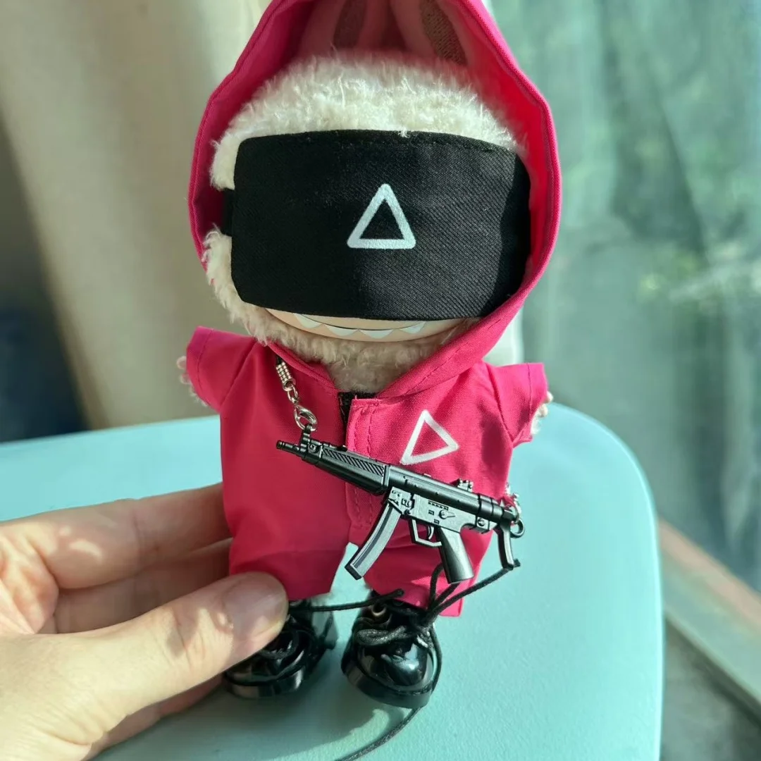 الملابس ل Labubu 3.0 مضحك المأكولات البحرية لعبة سلسلة ملابس دمى ملابس غير رسمية اكسسوارات كوماندوز سترة الملابس قلادة Mp5