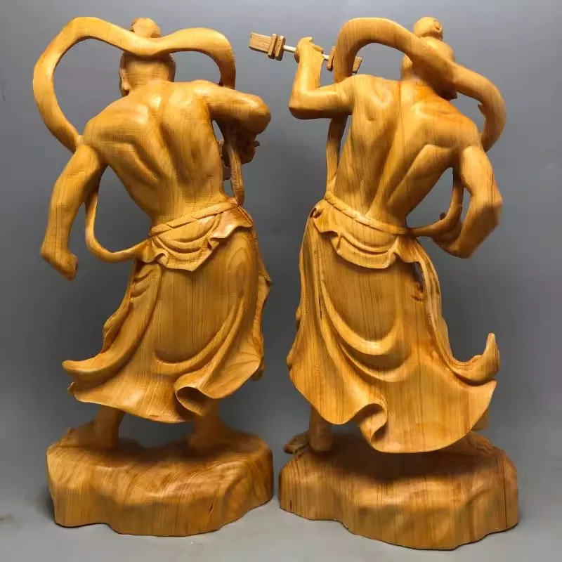 Natural Solid Wood Grand Marshal Marshals Hum Ha Two Will Door God Statue Hand-Carved Home Room Office Decor Figure Statue Suit view 2