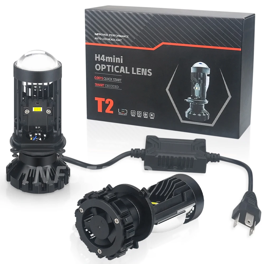 H4 LED Mini Lens T2 H4 Projector Lens 100W 6000K Car Headlight Bulbs Hi/Low Beam Headlamp Auto Fog Lights for Cars Motorcycle