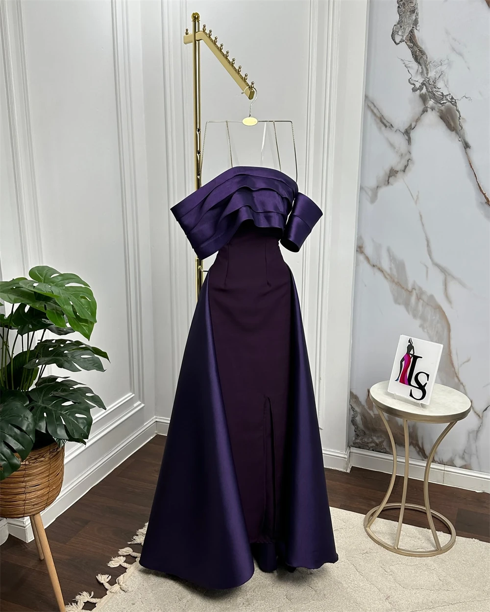 Customized Classic Jersey Strapless Off the Shoulder Sleeveless Evening Dress Elegant Straight Front Slit Special Occasion Gowns